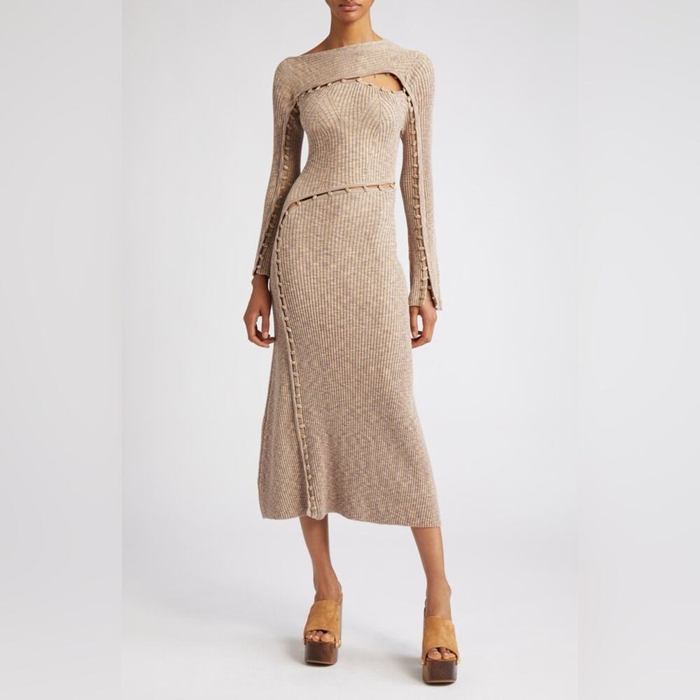 Cult Gaia Rosalia Knit Midi Dress in Canyon Tan M